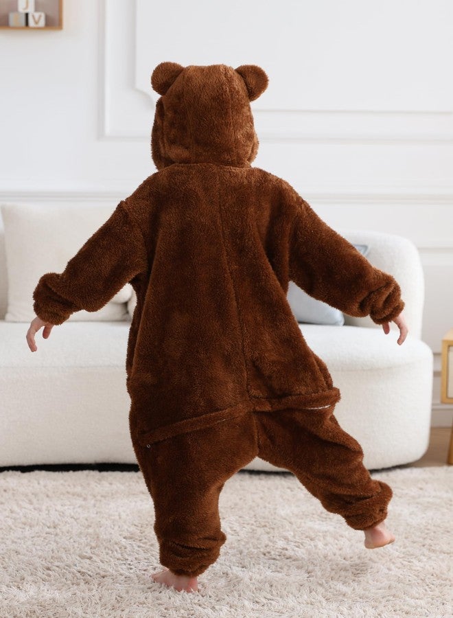 DarkCom Animal Onesie for Kids,Flannel Cosplay Brown Bear Halloween Costume Parent-Child Sleepwear for Girls Boys 12-13 Years - Image 4